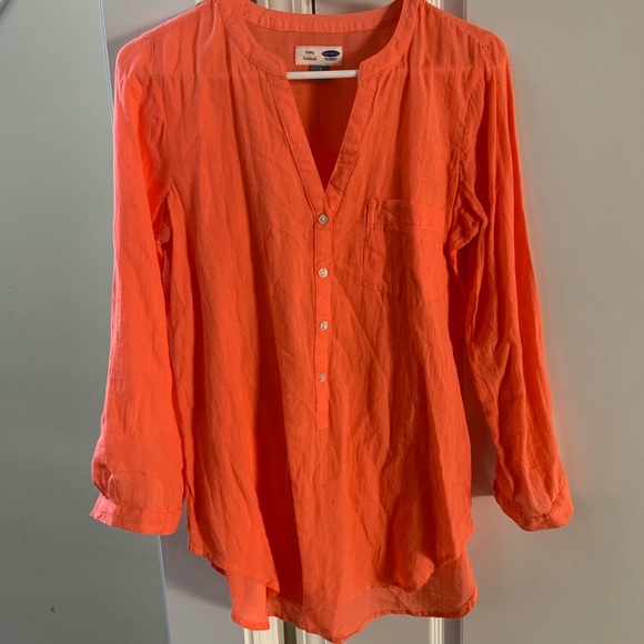 Old Navy Tops - Old Navy coral button down tunic shirt 100% cotton